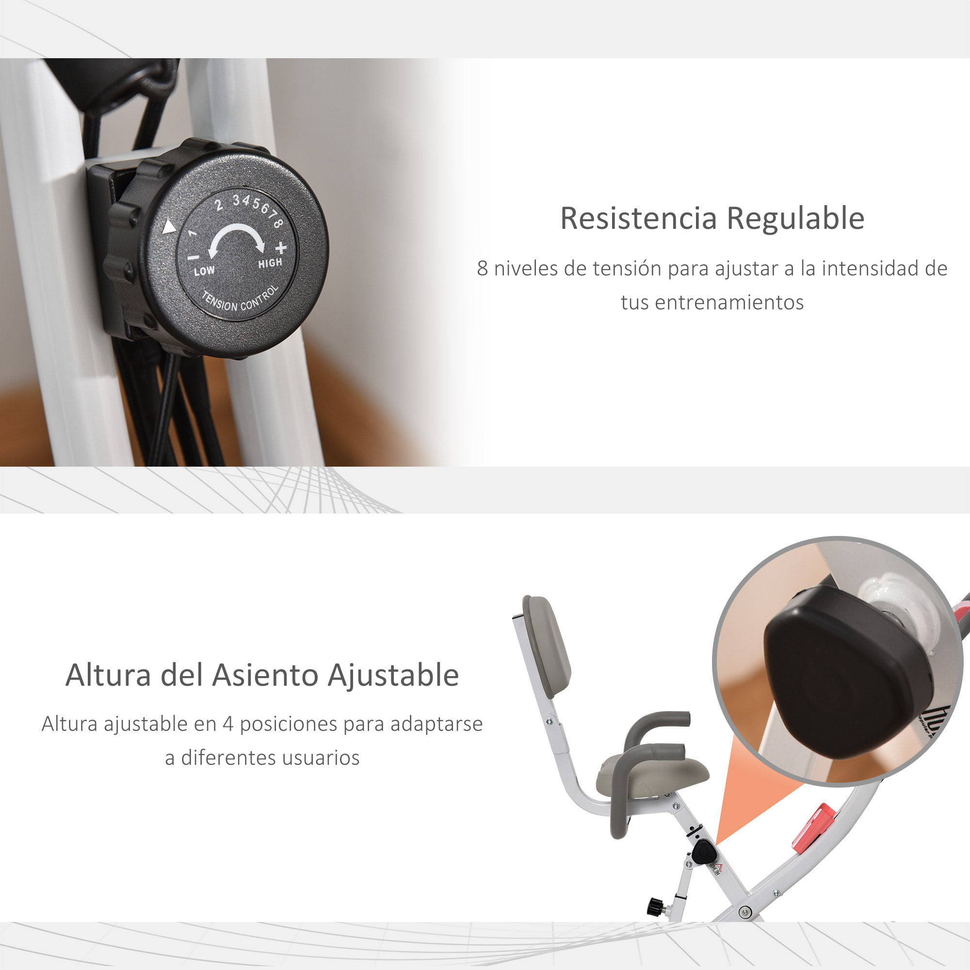 Bicicleta Está¡tica Plegable con Respaldo Altura y Resistencia Ajustables Rosa