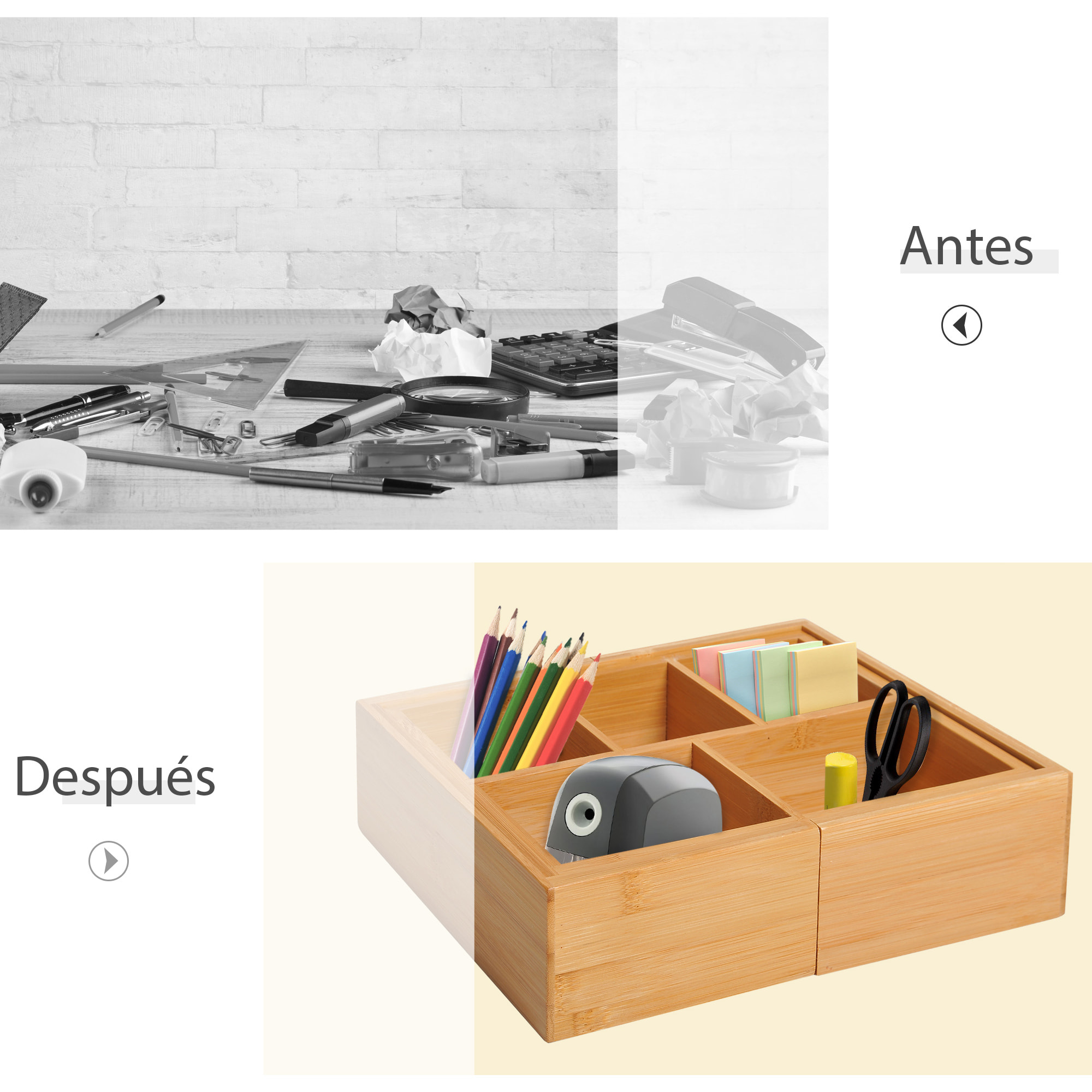 Organizador de Escritorio de Bambú Caja de Almacenamiento Extensible con 5-7 Cajones para Maquillaje Oficina Estudio 24,6-41x17,6x7 cm Natural