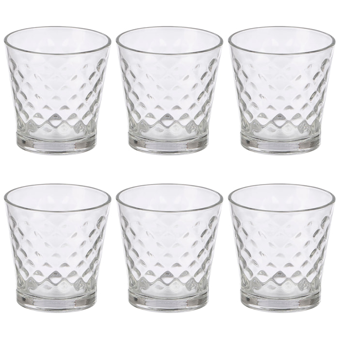 Set 6 vasos transparentes con diseño "rombos" . 280ml