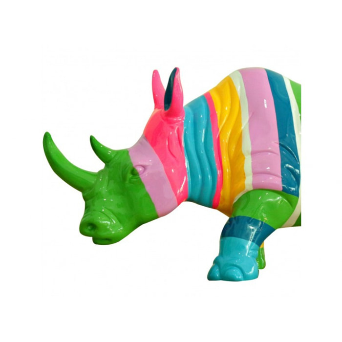 Statue rhinocéros multicolore corne verte H24cm - NOMBI