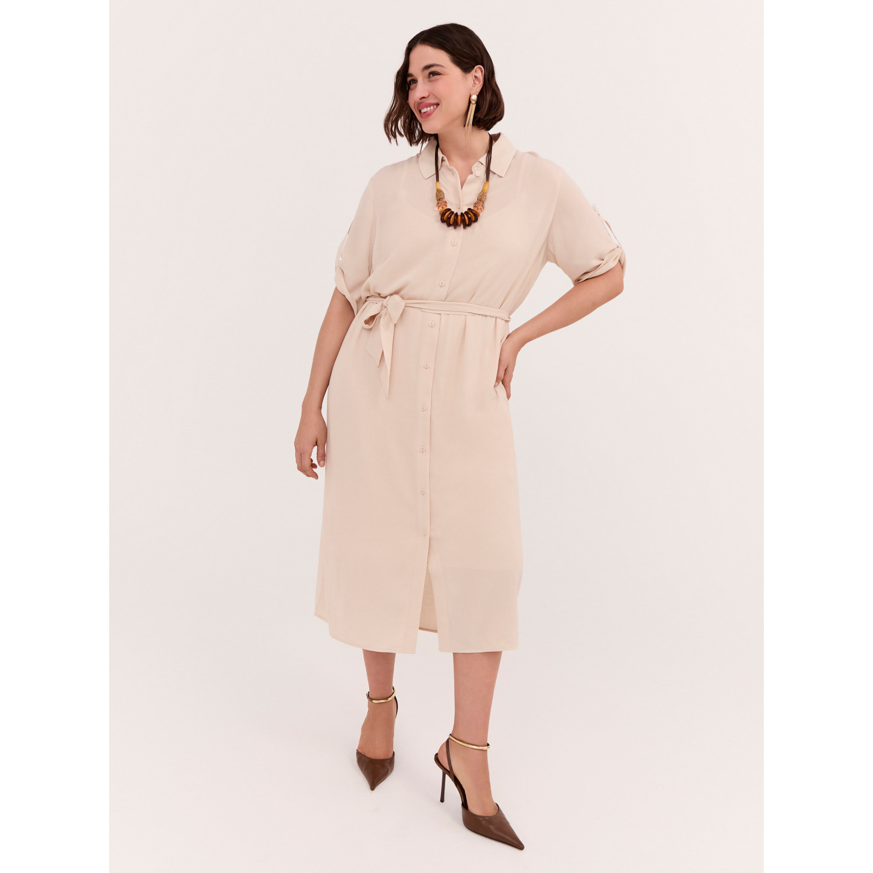 Fiorella Rubino - Vestido camisero POWER en viscosa - Beige