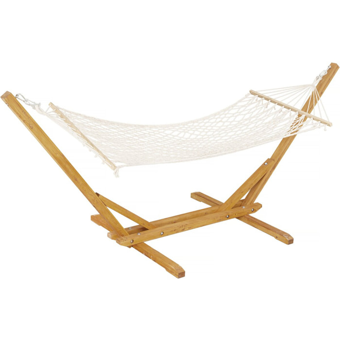 Hamac bois avec toile en macramé "Dallas" - 305 x 120 x 123 cm - Blanc