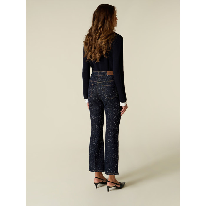 Oltre - Jeans flare con cristalli all over - Blu