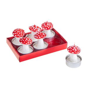 Tea Light Funghetti, 6 Pezzi. Altezza 6,5 Cm - Pezzi 3 - 14X6,5X9cm - Colore: Altro - Bianchi Dino - Articoli Natalizi