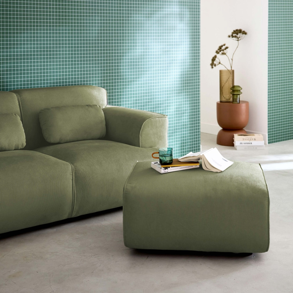 Pouf, repose-pieds pour canapé 2 places velours côtelé WALLAS