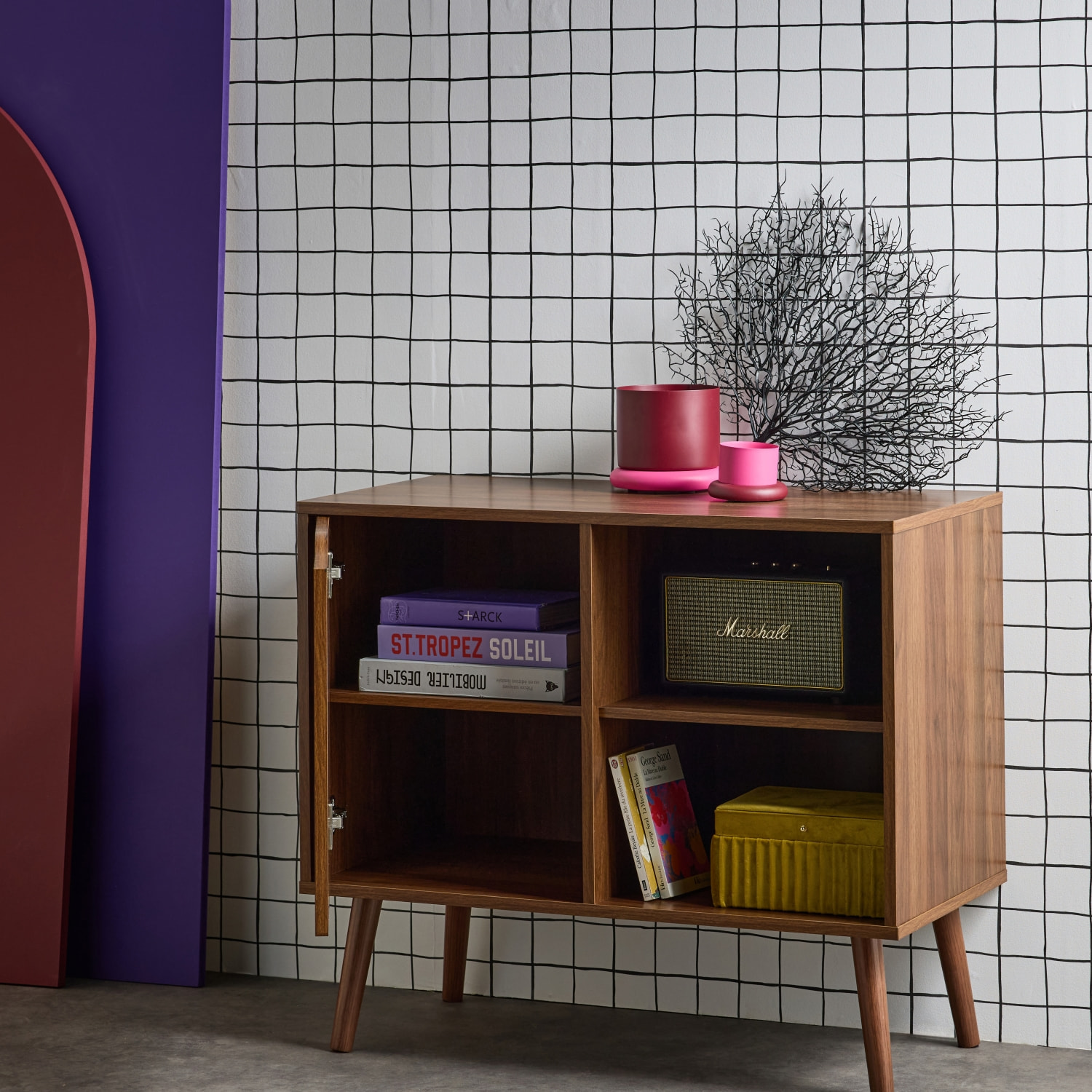 Buffet décor bois 1 porte 80cm NEPAL