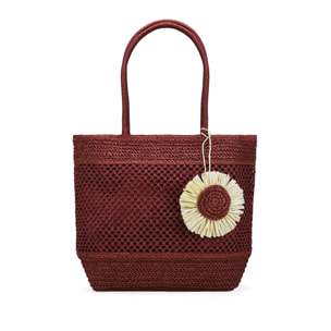 Bolso de hombro burdeos en rafia con malla
