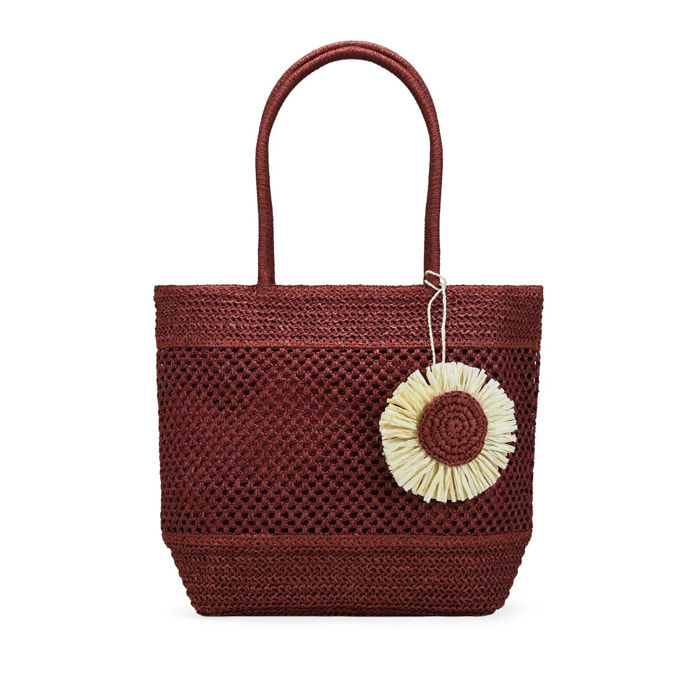 Bolso de hombro burdeos en rafia con malla