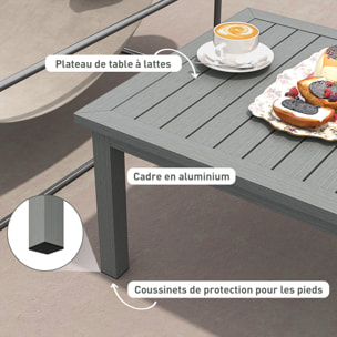 Table basse rectangulaire de jardin plateau lattes 100 x 60 x 37 cm alu effet bois gris