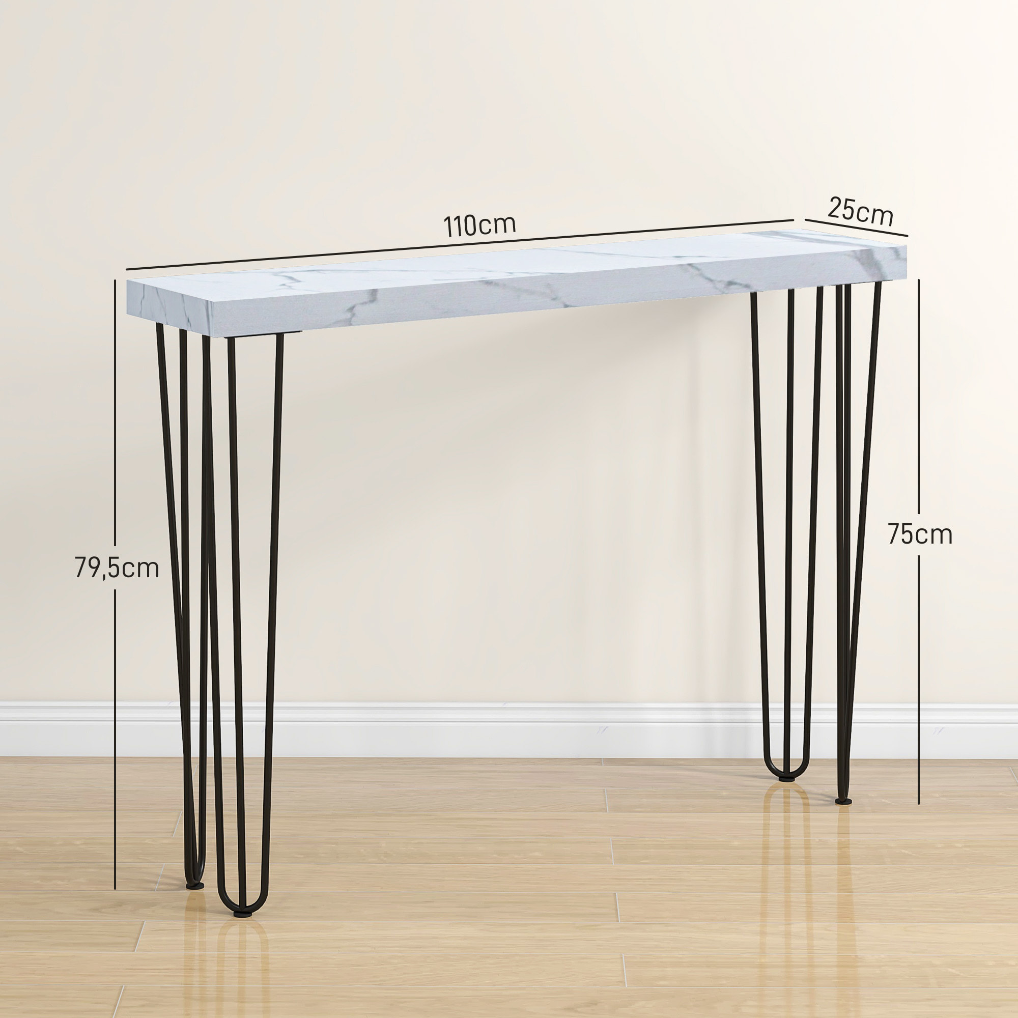 Mesa Consola Moderna Mesa de Entrada con Patas de Acero Antivuelco Mueble de Recibidor para Salón Pasillo 110x25x79,5 cm Blanco