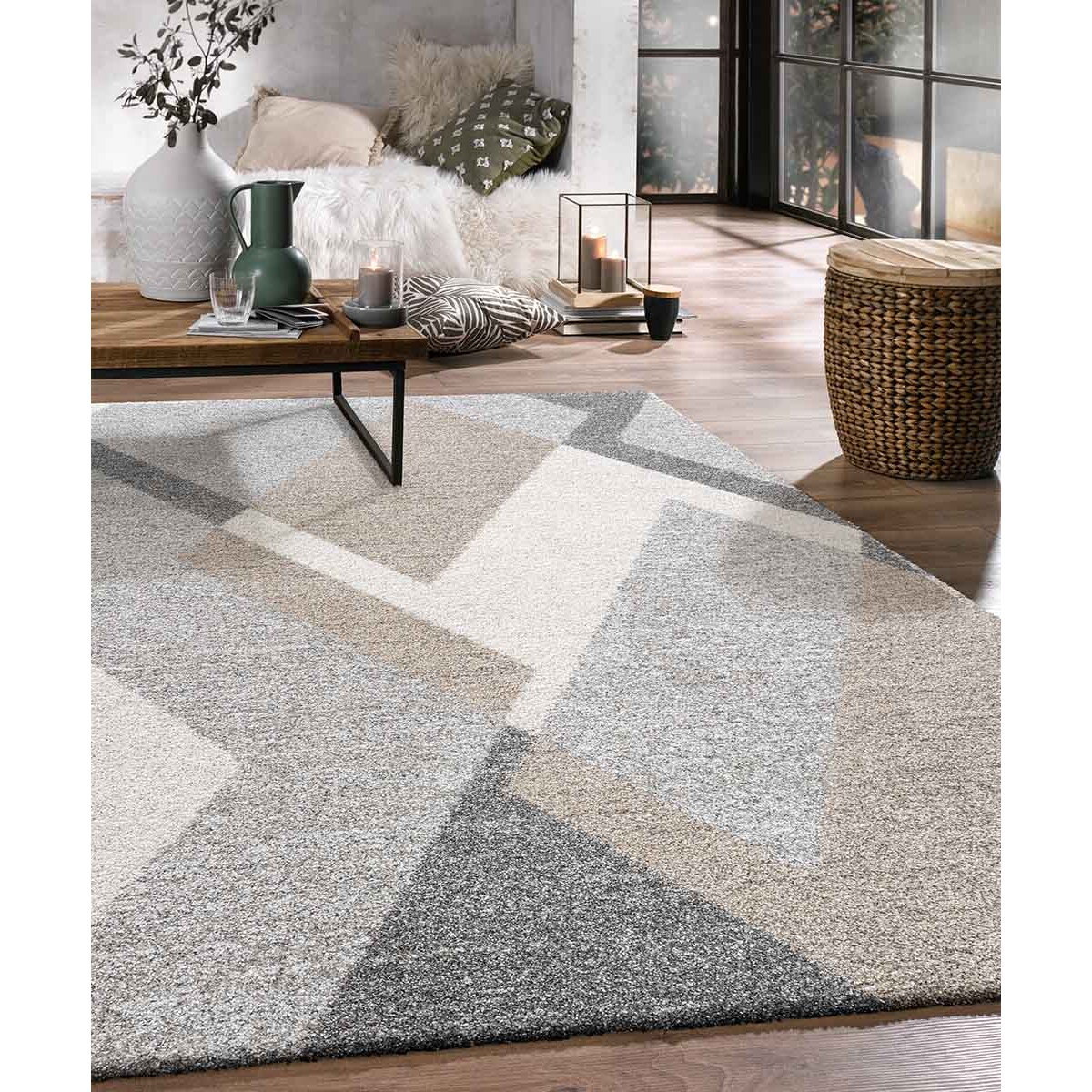 Tappeto Disegno Geometrico Soggiorno Salotto Grigio Tortora Beige