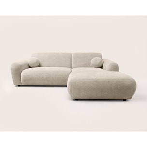 Louise - Canapé d'angle droit 4 places en velours texturé - Beige