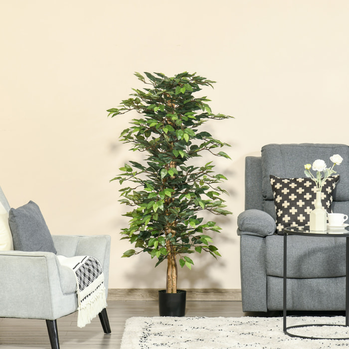 HOMCOM Planta Artificial Higuera en Maceta Altura 150 cm con 1008 Hojas Realistas en Maceta de Cemento árbol Falso Interior y Exterior para Decoración Salón Oficina Verde