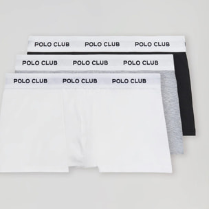 Pack de tres boxers negro,gris y blanco con logotipo Polo Club