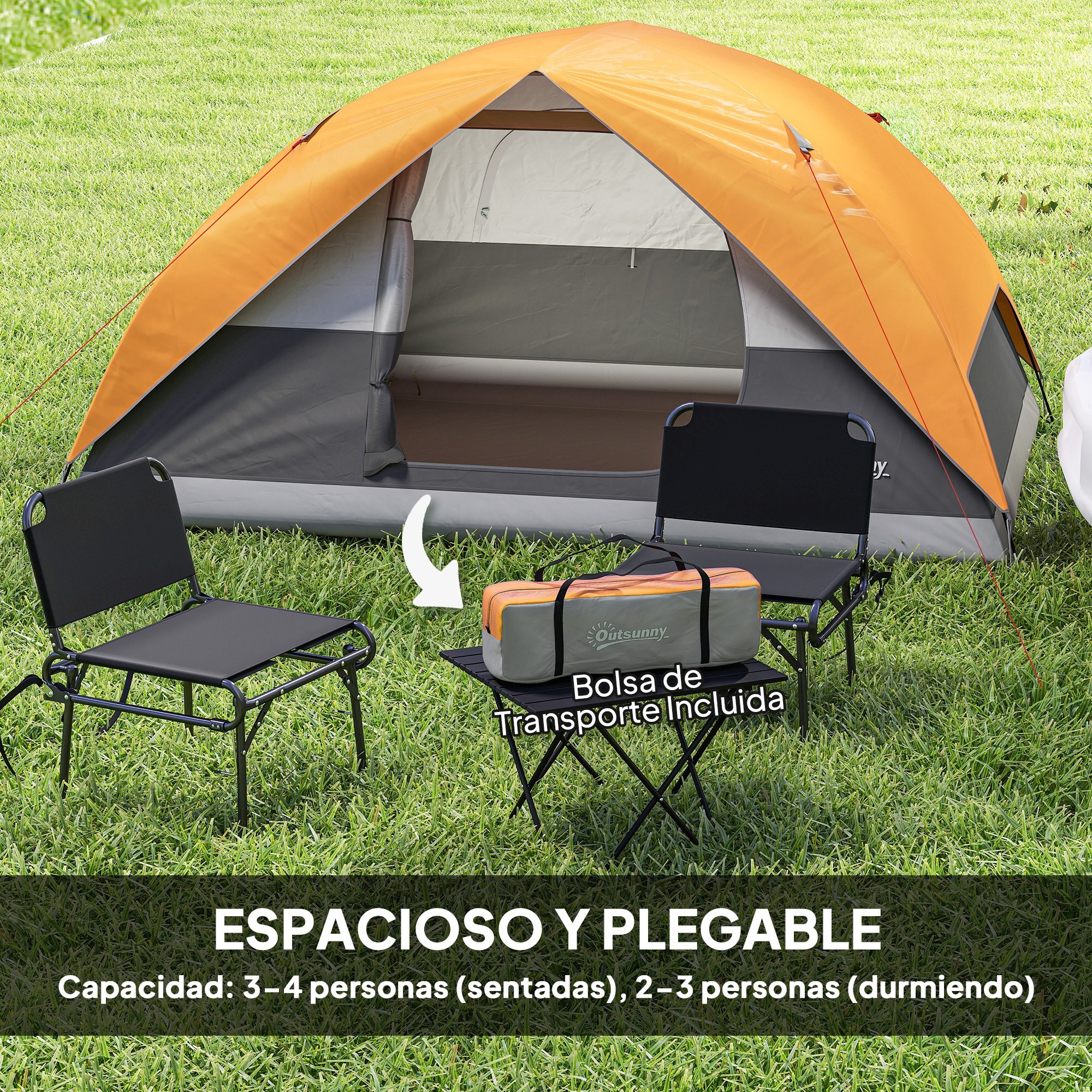Tienda de Campaña para 2-4 Personas Tienda de Camping Plegable con Puerta Ventana de Malla Bolsillos Gancho y Bolsa de Transporte Impermeable Fácil Instalación para Senderismo Naranja y Gris