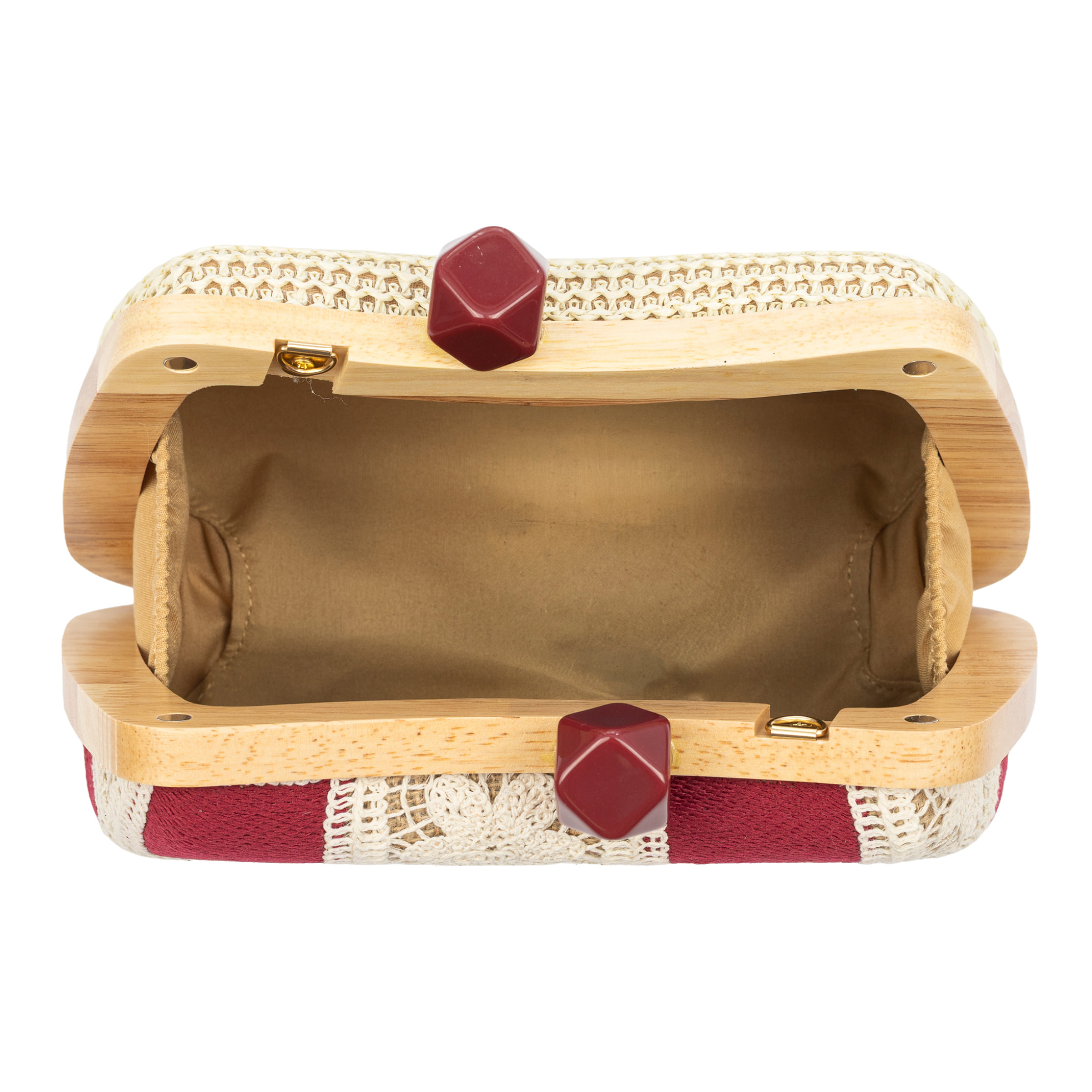 Bonamico Bolso bandolera Mujer. Fabricado en madera natural, algodón y paja trenzada.