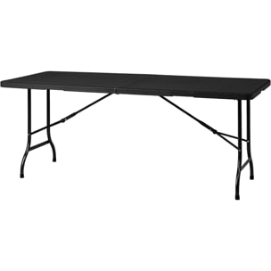 Mesa plegable multifuncional 180x74x74cm y banco plegable 183x30x43cm, con asas para facilitar su desplazamiento, efecto ratán