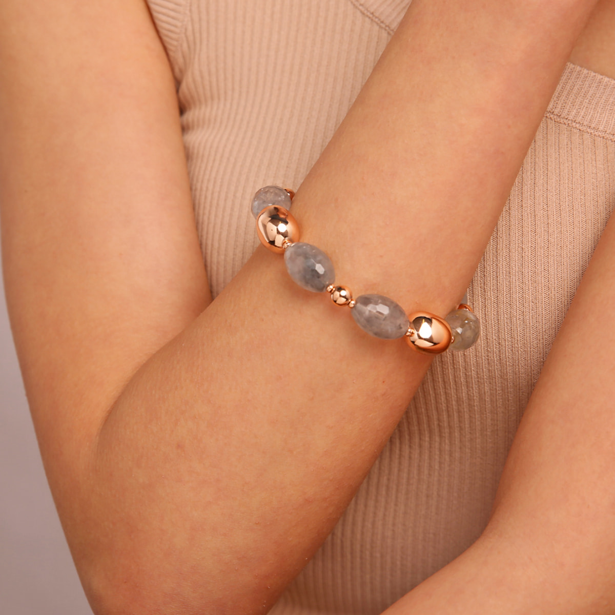 Bracciale con Quarzo Grigio e Pepite Golden Rosé