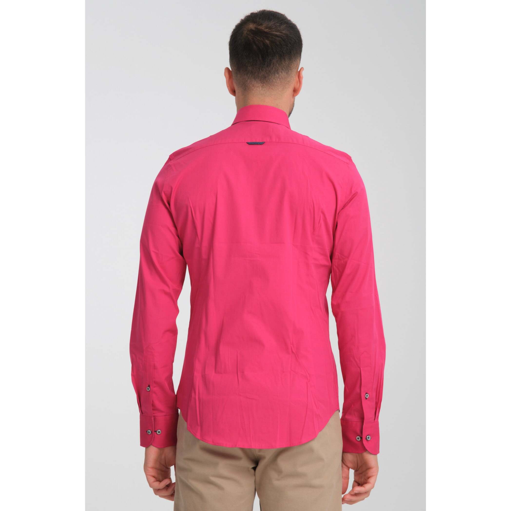 Camicia Uomo 1 Bottoni Button Down Slim Popeline Stretch Unito Fucsia