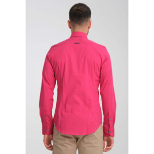 Camicia Uomo 1 Bottoni Button Down Slim Popeline Stretch Unito Fucsia