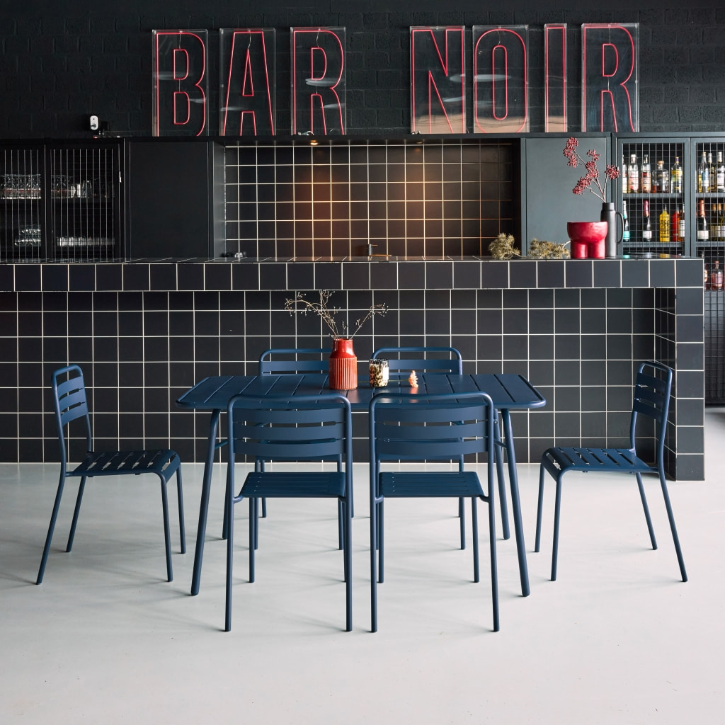 Table de jardin pliante métal + 6 assises AMÉLIA