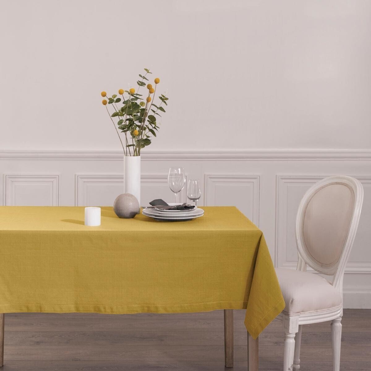Nappe "Jane" - coton chambray - jaune moutarde 140x240 cm