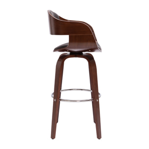 Tabouret de bar design noir et bois foncé noyer H67.5 cm pivotant 360° GAO