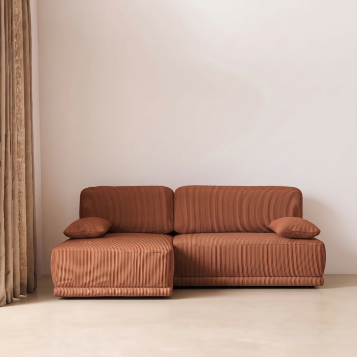 Banquette canapé d'angle gauche convertible 3 places velours côtelé avec coffre NELSON