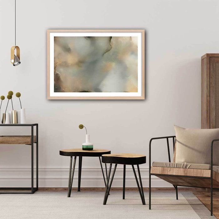 Poster bleu givré Affiche + cadre en bois - Chêne