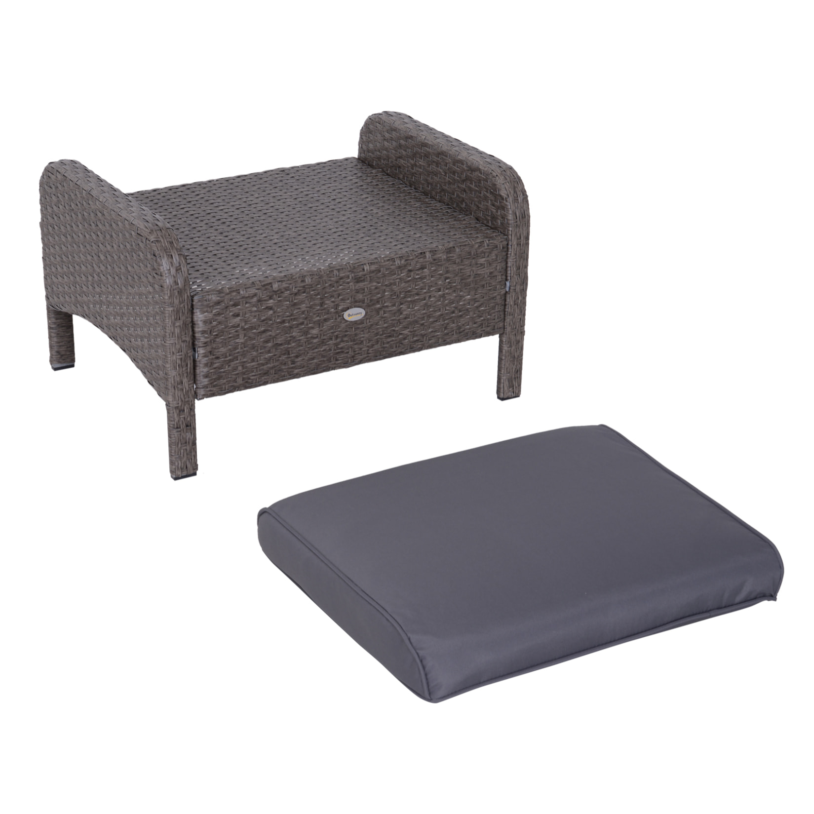 Outsunny Lot de 2 fauteuils de jardin grand confort repose-pied table basse résine tressée imitation rotin coussins gris