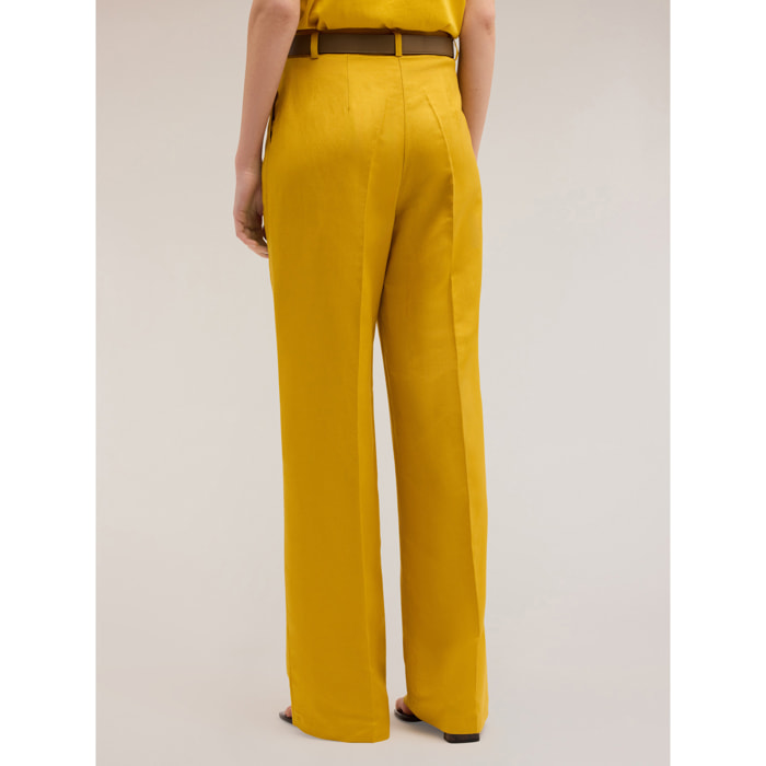 Motivi - Pantalones modelo palazzo con pinzas de lino y viscosa - Amarillo