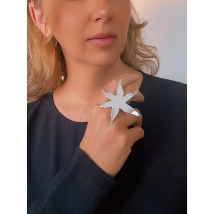 Anillo estrella XXL latón plata 10µ