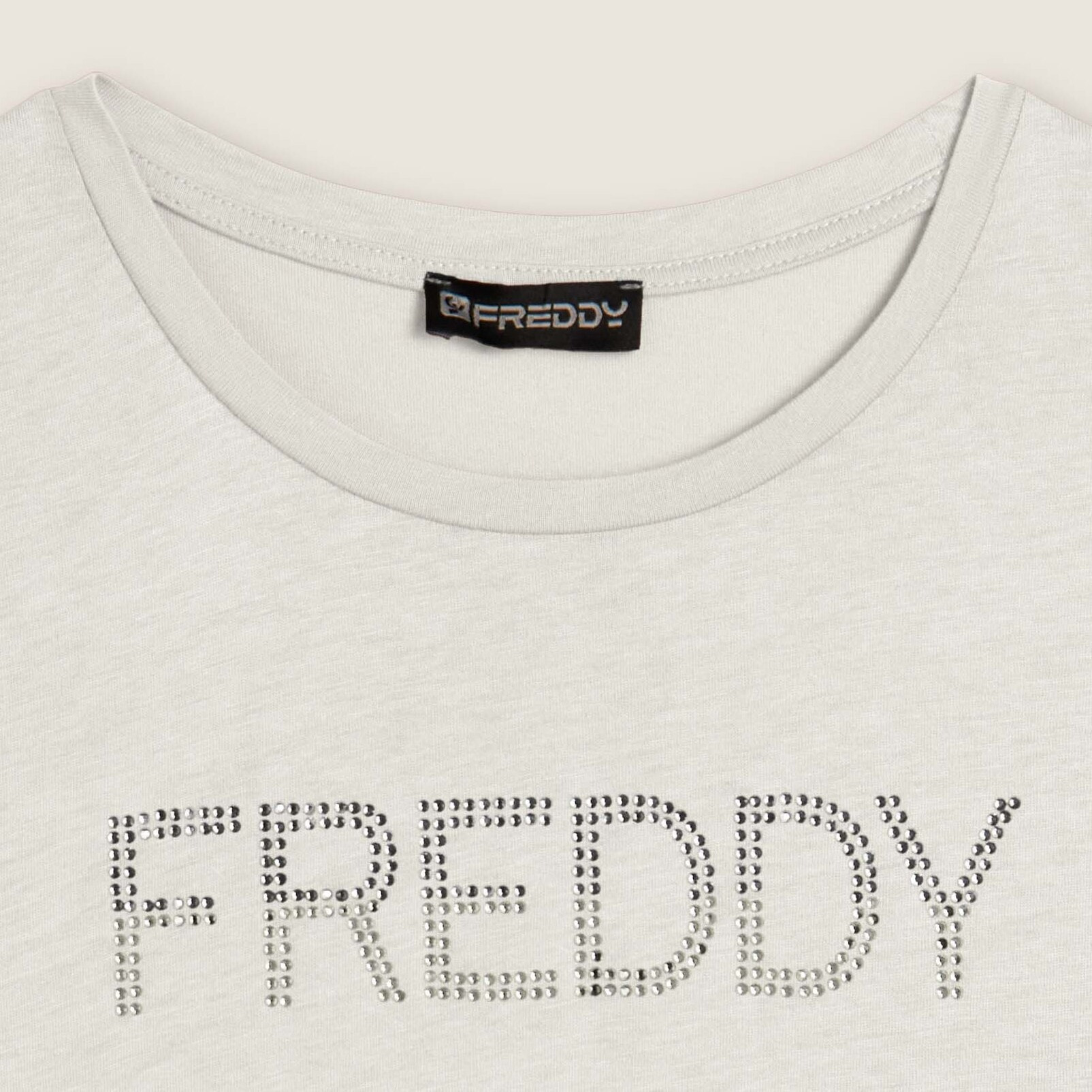 T-shirt donna con logo in strass bicolori