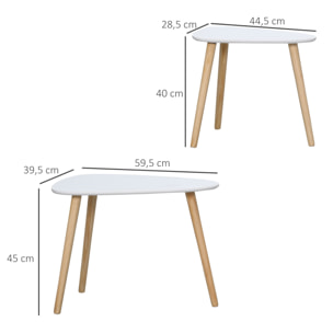 Juego de 2 Mesas Auxiliares con Patas de Madera Mesas Nido Mesas de Café para Salón Dormitorio Oficina 59,5x39,5x45 cm y 44,5x28,5x40 cm Blanco