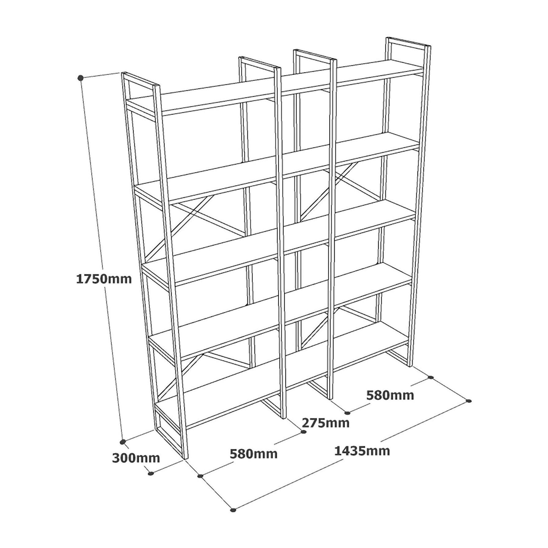 Libreria Dain, Scaffale da ufficio, Mobile portalibri, Biblioteca, 144x30h175 cm, Quercia e Nero