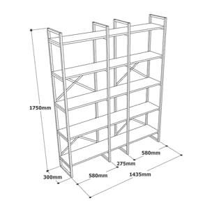 Libreria Dain, Scaffale da ufficio, Mobile portalibri, Biblioteca, 144x30h175 cm, Quercia e Nero