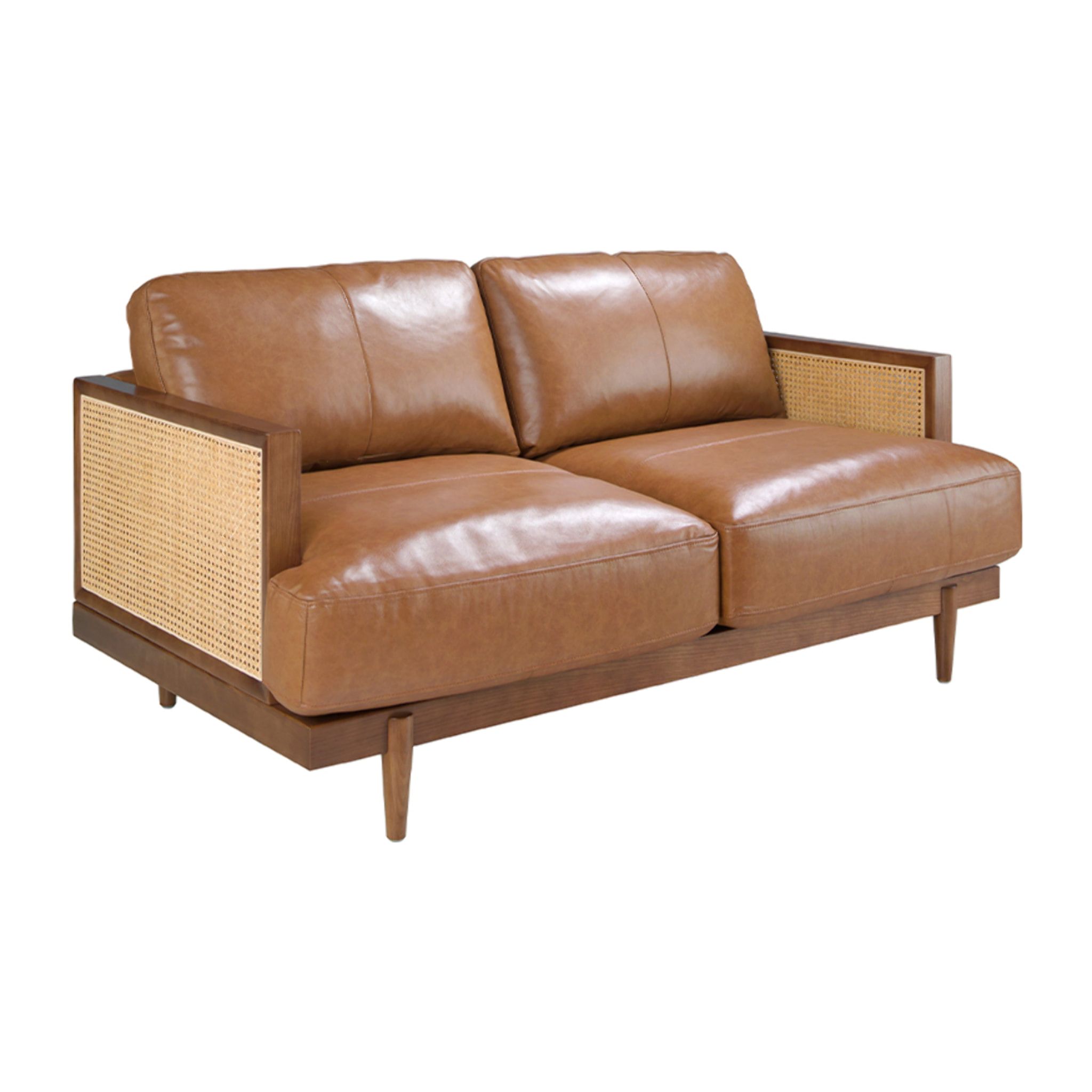 Sofá Angel Cerdá de 2 plazas tapizado en piel de origen vacuno en marrón patas de madera en nogal 164x96x83cm