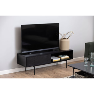 Meuble TV noir avec porte coulissante et 1 niche METTY