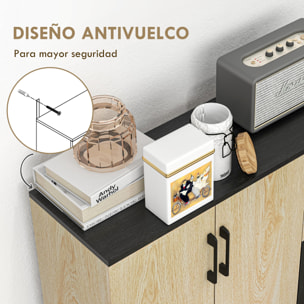Aparador de 2 Puertas, Aparador de Salón Estrecho con 2 Cajones, Armario de Cocina con Estante Ajustable, para Entrada, Dormitorio, 90x30x75,5 cm, Natural y Negro