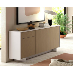 Credenza Davallon, Madia da salotto, Buffet da soggiorno a 3 ante e 1 cassetto, 100% Made in Italy, 170x42h78 cm, Bianco e Rovere