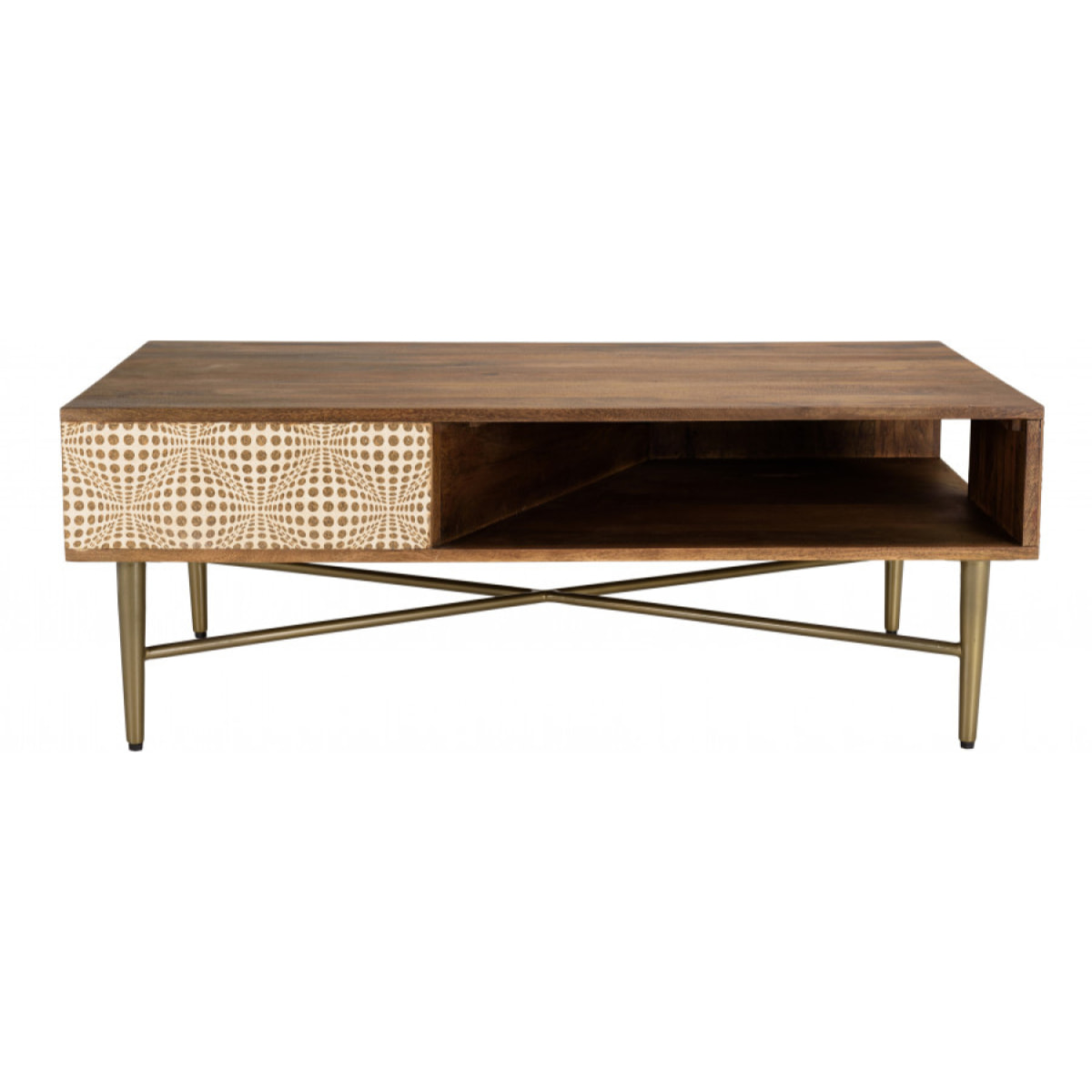 ALIX - Table basse rectangulaire en bois de manguier 2 niches