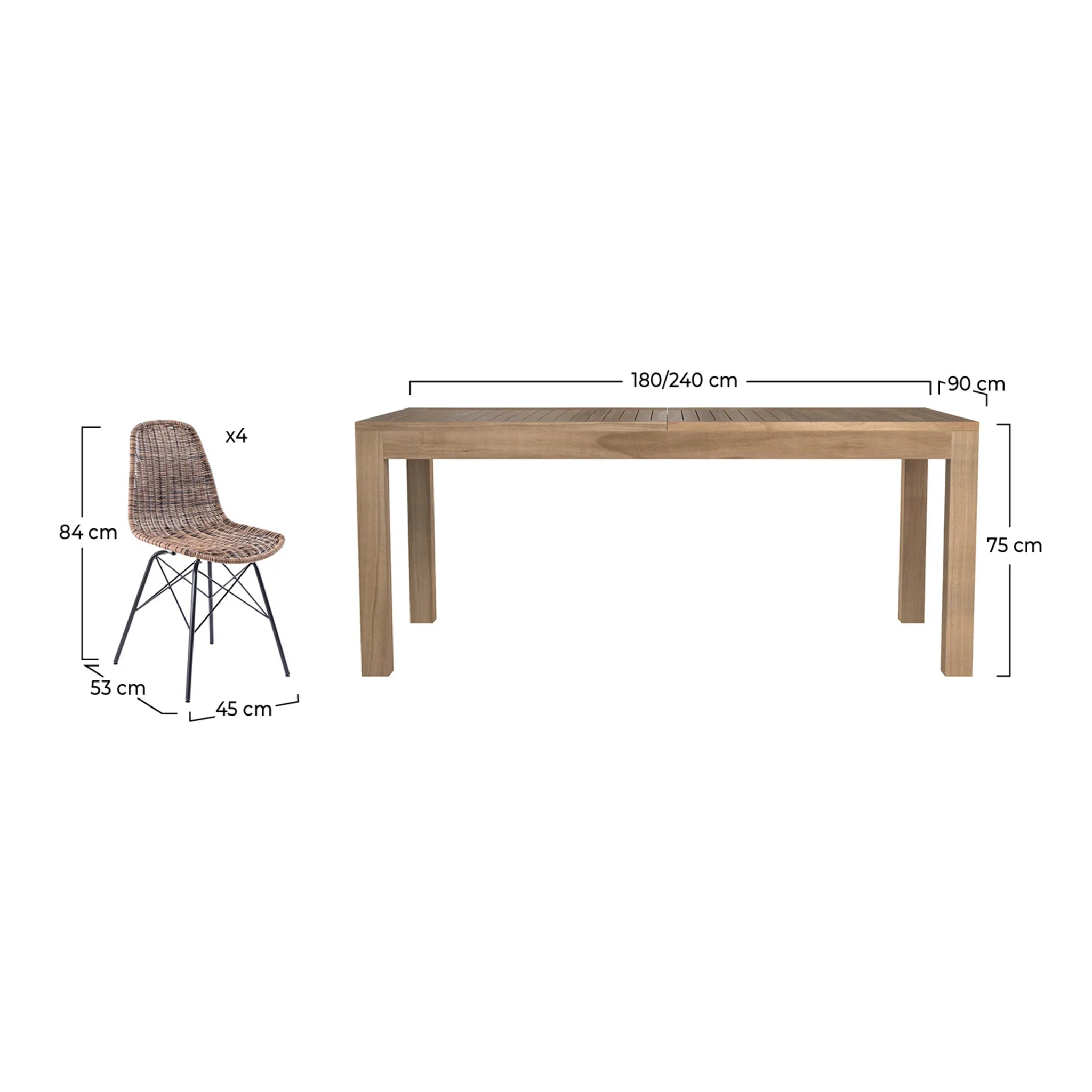 Table et chaises de jardin 8 personnes en bois et résine tressée - Tiptur