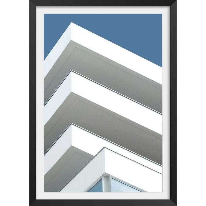Affiche architecture urbaine balcons sur angle Affiche + cadre en bois - Noir