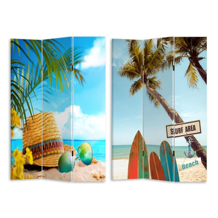 Paravento con stampa a 3 ante Mare e palme cm120,6x2,5h180