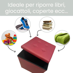 Pouf Contenitore, Puffo per Sedersi, Pouf Poggiapiedi, in Ecopelle, Quadrato, Imbottito, Versatile, Facile da Pulire.