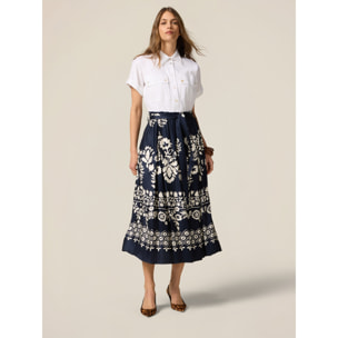 Oltre - Vestido camisero con falda estampada - Azul