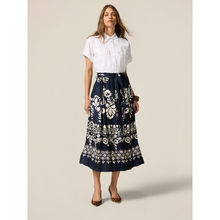 Oltre - Vestido camisero con falda estampada - Azul