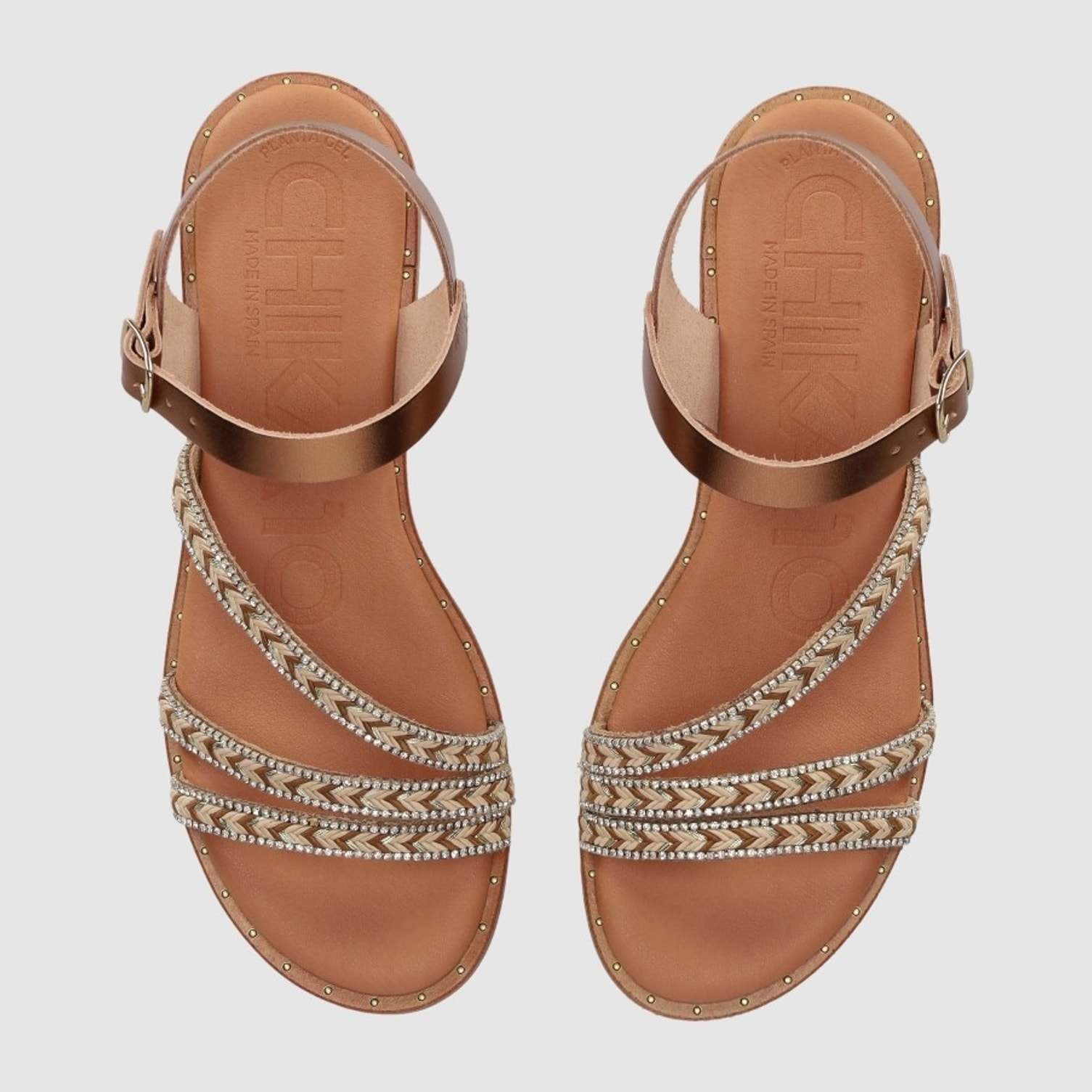 Sandalias de Piel - Bronce - Tacón: Bajo