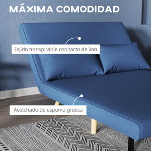 Sofá Cama de 2 Plazas Sofá Cama Plegable Tapizado en Lino con Respaldo Ajustable en 5 Posiciones y 2 Almohadas Sofá Cama Pequeño para Salón 120x75x85 cm Azul Oscuro