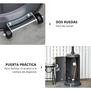 Estufa de Gas para Exterior 12,5KW Calefactor para Patio con Ruedas Ø81,5x225 cm